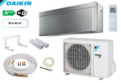 Pack complet climatisation réversible mono split prêt à poser DAIKIN STYLISH ARGENT FTXA35CS-RXA35A8