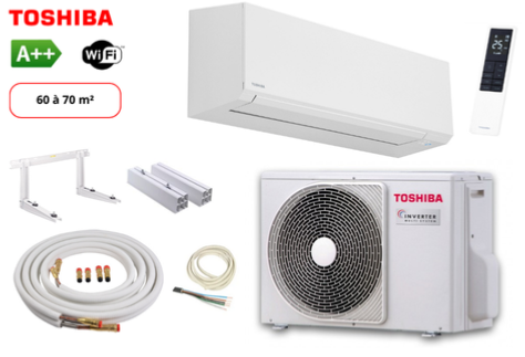 Pack complet climatisation réversible mono split prêt à poser TOSHIBA SHORAI EDGE BLACK ET WHITE RAS-22J2AVSG-E1-RAS-B22G3KVSGB-E Noire ou RAS-22J2AVSG-E1-RAS-B22G3KVSG-E Blanche