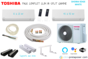 Pack complet prêt à poser climatisation réversible bi split TOSHIBA SHORAI EDGE  WHITE RAS-2M18G3AVG-E-RAS-B07G3KVSG-E-RAS-B16G3KVSG-E 