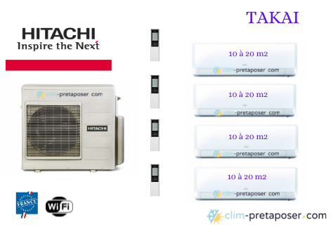 Pompe  chaleur air air prt  poser RAM-70NP4E-4x RAK 18QXE-HITACHI TAKAI
