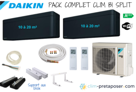 Pack complet prêt à poser STYLISH NOIR DAIKIN bi split 2MXM40A9-2xFTXA20CB