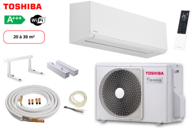 Pack complet climatisation réversible mono split prêt à poser TOSHIBA SHORAI EDGE BLACK ET WHITE RAS-10J2AVSG-E1-RAS-B10G3KVSGB-E Noire ou RAS-10J2AVSG-E1-RAS-B10G3KVSG-E Blanche