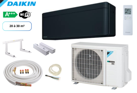 Pack complet climatisation réversible mono split prêt à poser DAIKIN STYLISH NOIR FTXA25CB-RXA25A8