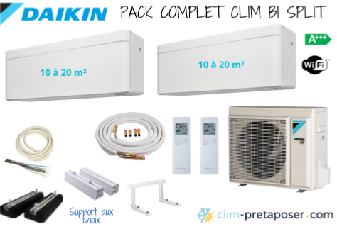 Pack complet prêt à poser STYLISH BLANC DAIKIN bi split 2MXM40A9-2xFTXA20CW