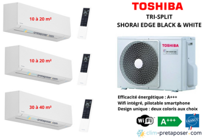 Climatisation réversible tri split TOSHIBA SHORAI EDGE BLACK RAS-3M26G3AVG-E-2xRAS-B07G3KVSG-E-RAS-B13G3KVSG-E BLANC