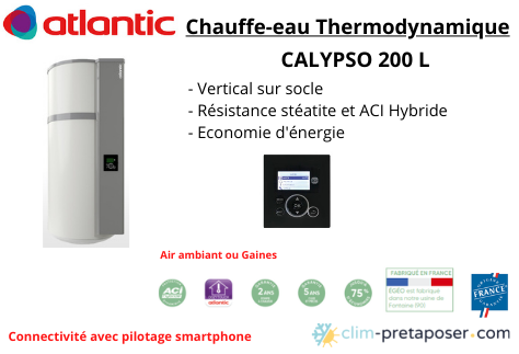 Chauffe eau thermodynamique Calypso ATLANTIC vertical sur socle 200 L Connect