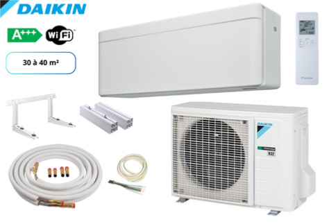 Pack complet climatisation réversible mono split prêt à poser DAIKIN STYLISH BLANC FTXA35CW-RXA35A8