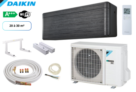 Pack complet climatisation réversible mono split prêt à poser DAIKIN STYLISH IMMITATION BOIS FTXA25BT-RXA25A8