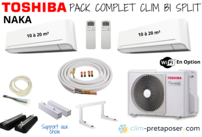 Pack complet prêt à poser NAKA TOSHIBA bi split RAS-2M10G3AVG-E-2xRAS-B07B2KVG-E-