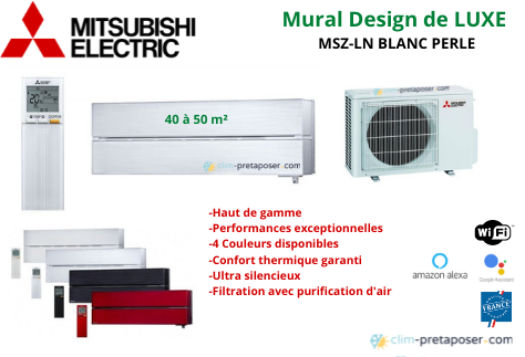 Climatisation réversible MITSUBISHI Gamme Design de Luxe MSZ-LN50VG2V-MUZ-LN50VGHZ2-Blanc Perle
