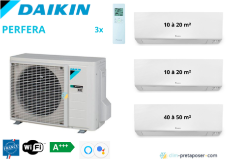 Climatiseur tri split Gamme PERFERA DAIKIN 3MXM68A9 +2x CTXM15R-1x FTXM42R